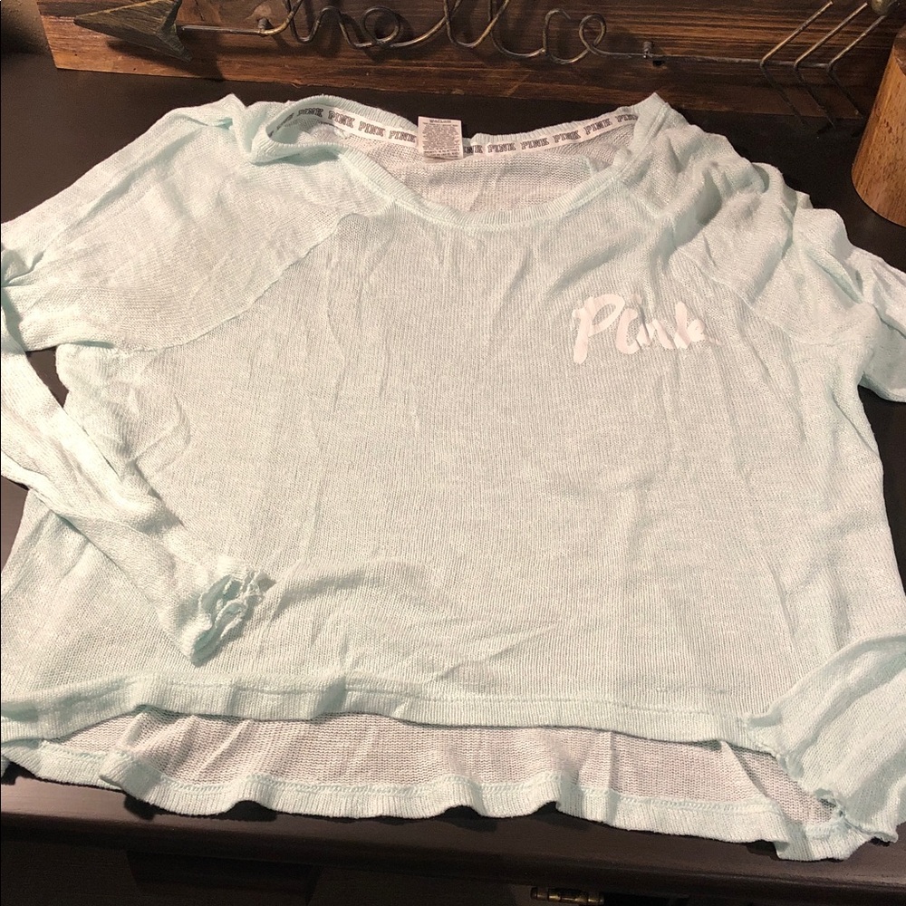 PINK Victoria's Secret Light Aqua Sheer Long Sleeve Top